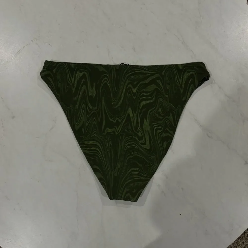 Good American Good Waist Cheeky Bikini Bottoms Pesto Swirl Green 5 XXL 2XL NEW